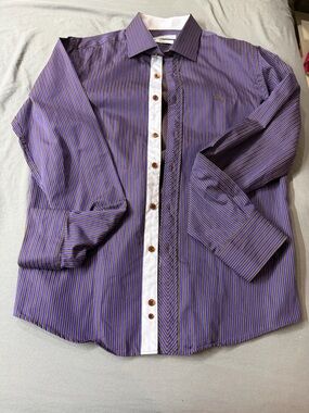 Salvatore Ferragamo Purple/gold Striped Dress Shirt - made in Italy 🇮🇹 size 42
